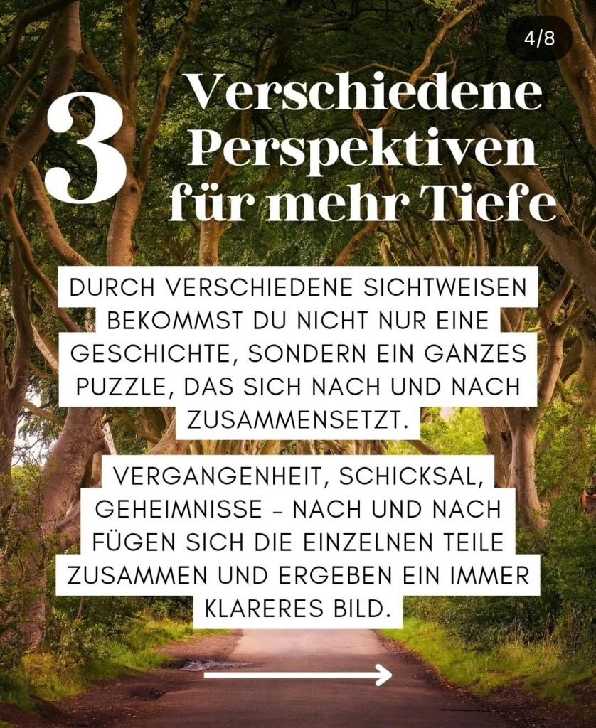 Der Text beschreibt die verschiedenen Erzählperspektiven der Romantasy-Neuerscheinung Secrets of the Forest von Jo Jonson